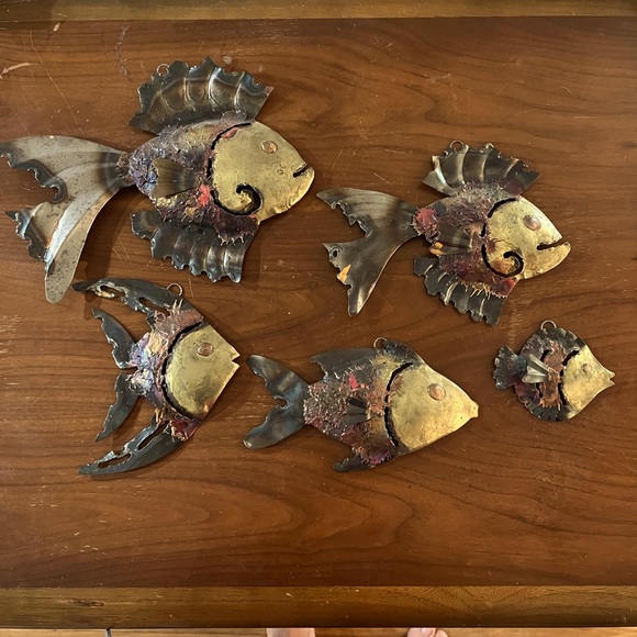 Other - 🐠 5 VTG Brutalist Fish Art Wall Hanging Metal Sculptures Mid Century Modern MCM